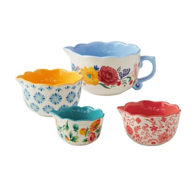 The Pioneer Woman Brilliant Blooms 4-Piece Ceramic Measuring Bowl Set | Walmart (US)