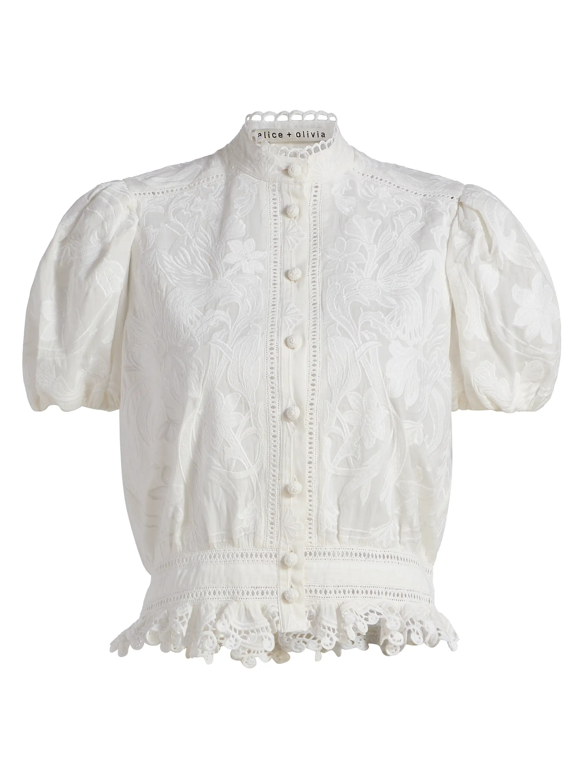 Loryn Embroidered Cotton Short-Sleeve Blouse | Saks Fifth Avenue