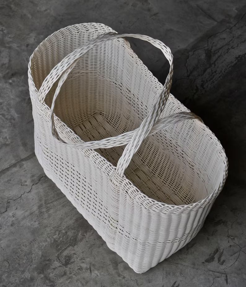 Beach Basket Woven Guatemalan White Plastic Market Basket Strong Resistant Bag Fantastic Color | Etsy (US)