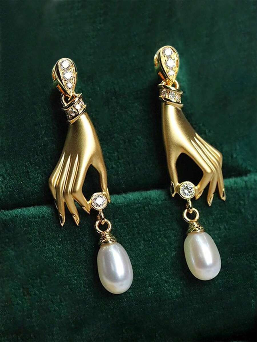 1 Pair Fashion Cubic Zirconia&Faux Pearl Drop Earrings For Women For Anniversary Engagement Party... | SHEIN