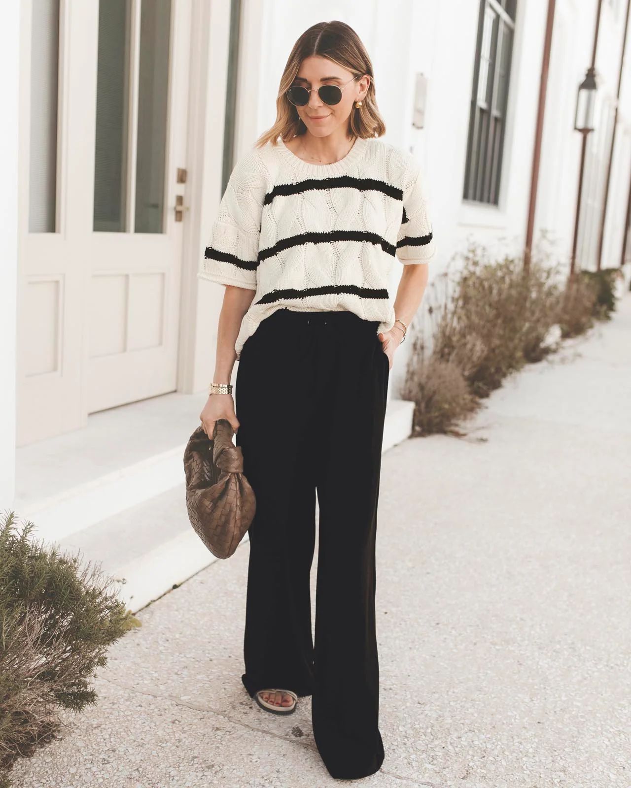 Splendid x @Cellajaneblog Stripe Cable Short Sleeve Sweater | Splendid