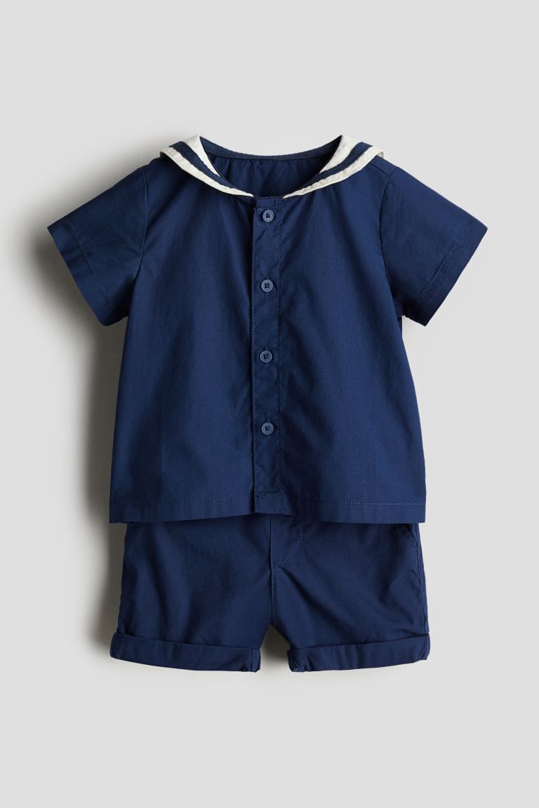 2-piece Sailor Cotton Set - Regular waist - Round Neck - Navy blue - Kids | H&M US | H&M (US + CA)