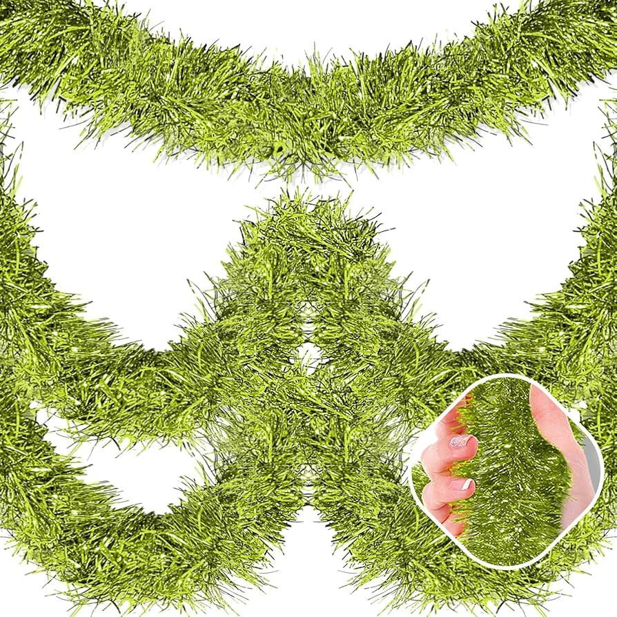 50 Feet Light Green Christmas Tinsel Garland, Metallic Foil Twist Garland Wall Hanging Tinsel Ban... | Amazon (US)