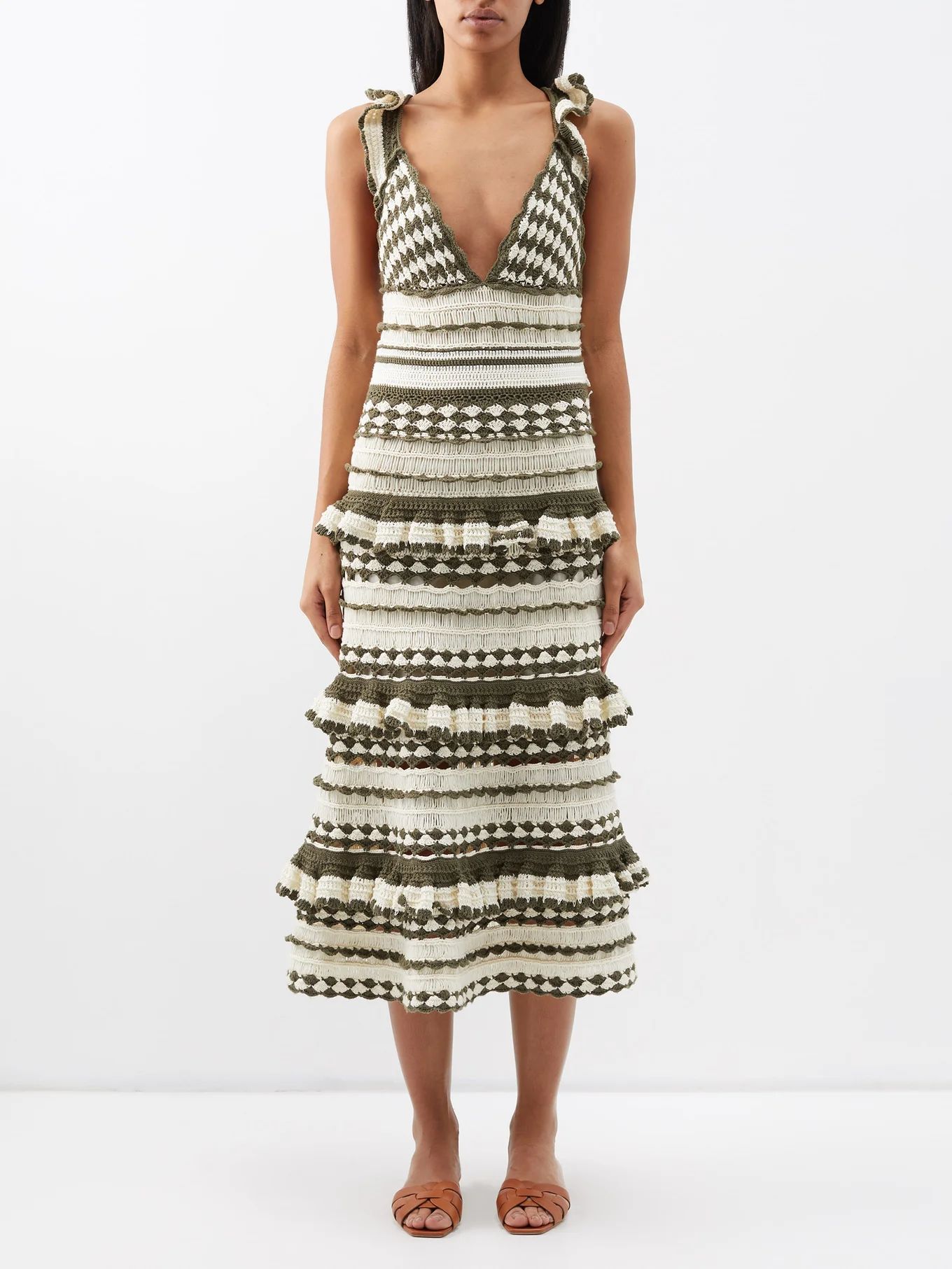 Devi striped cotton-crochet midi dress | Zimmermann | Matches (US)