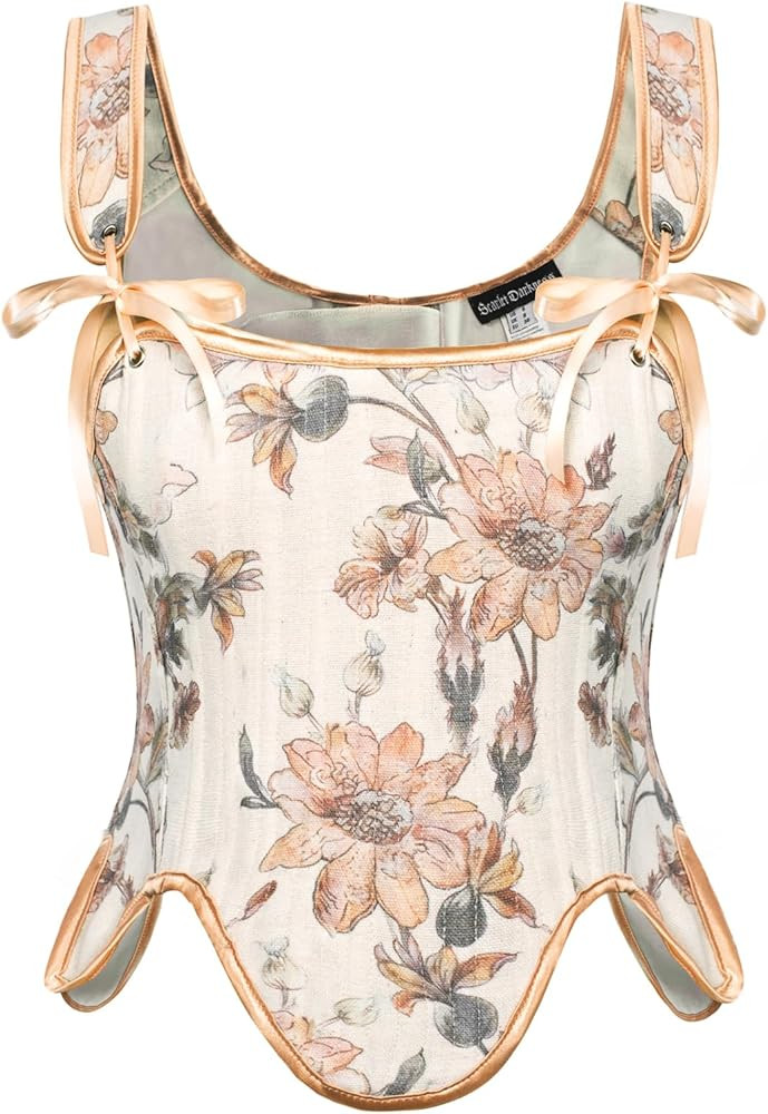 Scarlet Darkness Bustier Tops for Women Renaissance Floral Lace Up Bodyshaper Corset with Zipper | Amazon (US)