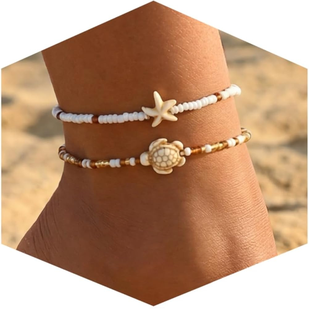 Fesciory Shell Ankle Bracelets for Women, Gold Plated Boho Anklet Set with Pearl Beads Starfish C... | Amazon (US)