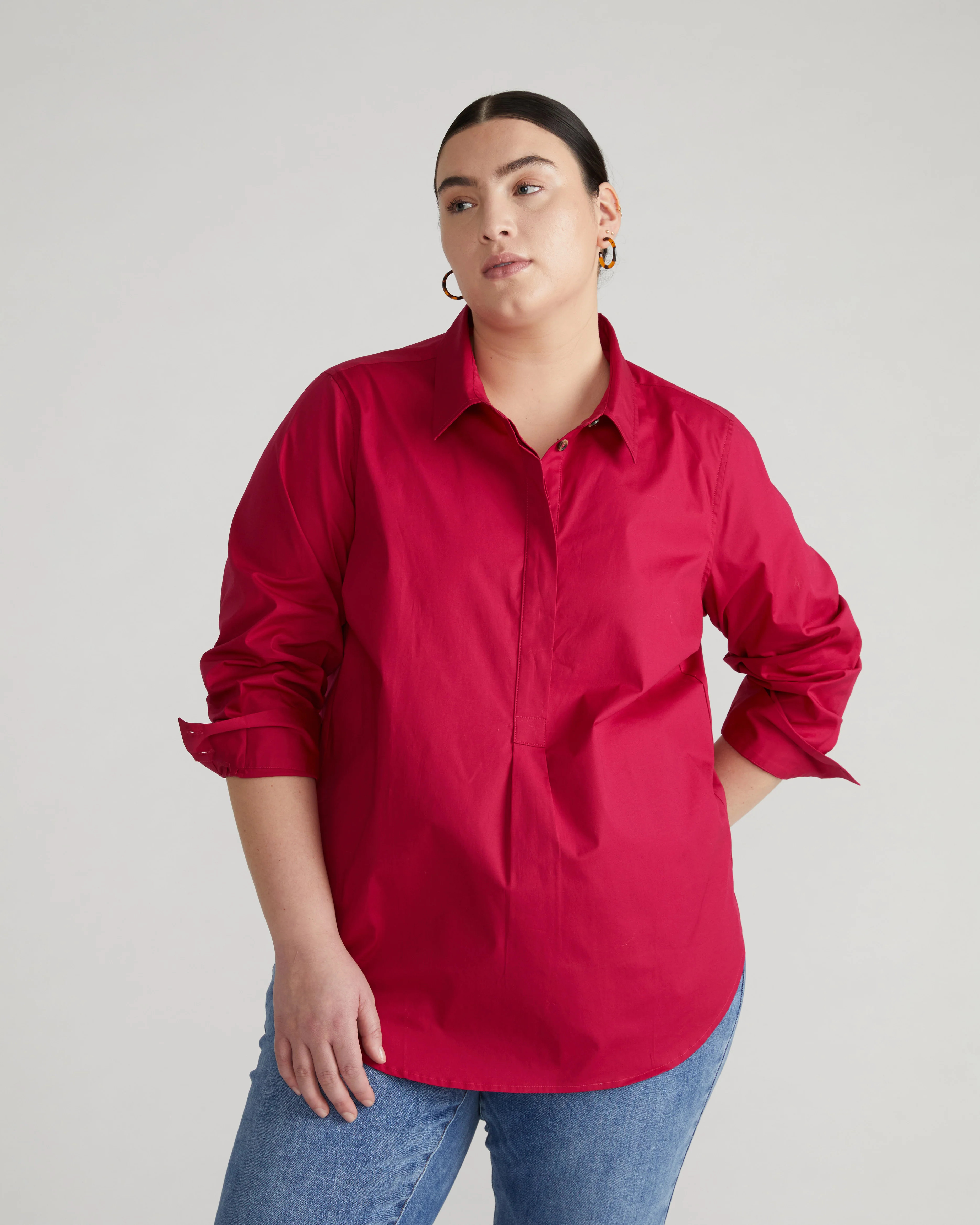 Elbe Popover Stretch Poplin Shirt Classic Fit - Cerise | Universal Standard