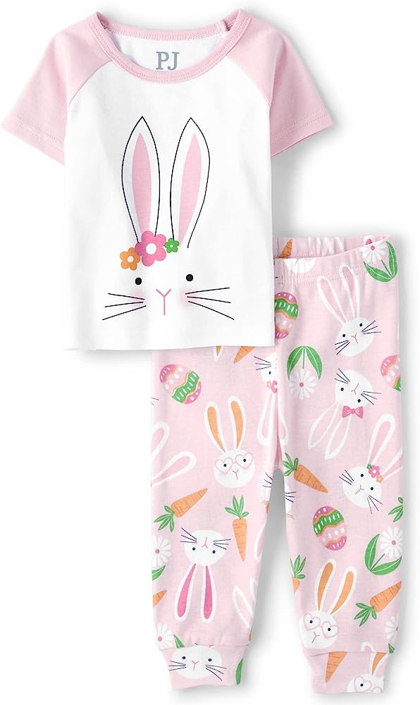 The Children's Place Kids' Sort Sleeve Top & Pants Easter Family Pajama Set | Amazon (US)