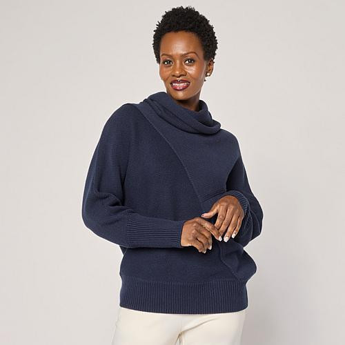 MarlaWynne WynneCollection Seaming Detail Cowl-Neck Sweater - Blue - Size XX-Small | HSN
