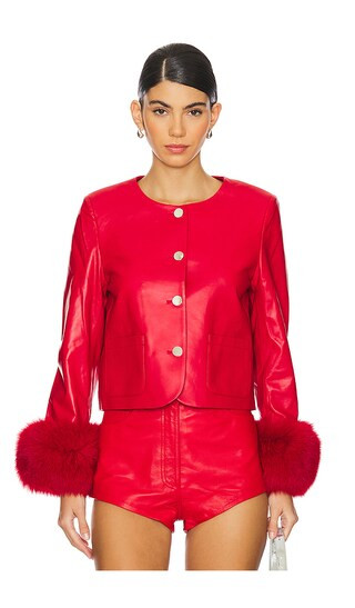 Dawson Leather Jacket With Fur Trim in Red | Revolve Clothing (Global)