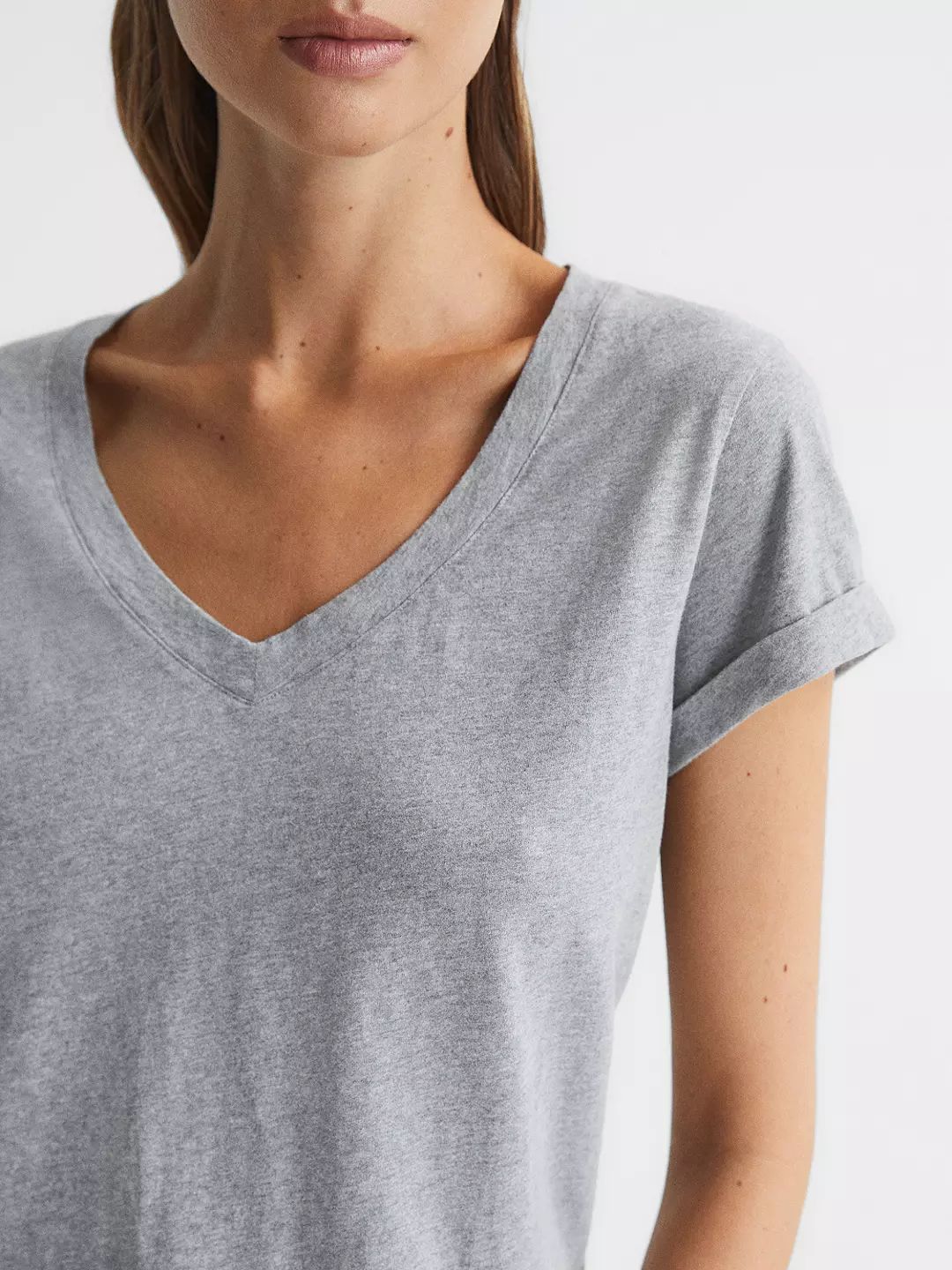 Reiss Luana Cotton V-Neck T-Shirt, Grey | John Lewis (UK)