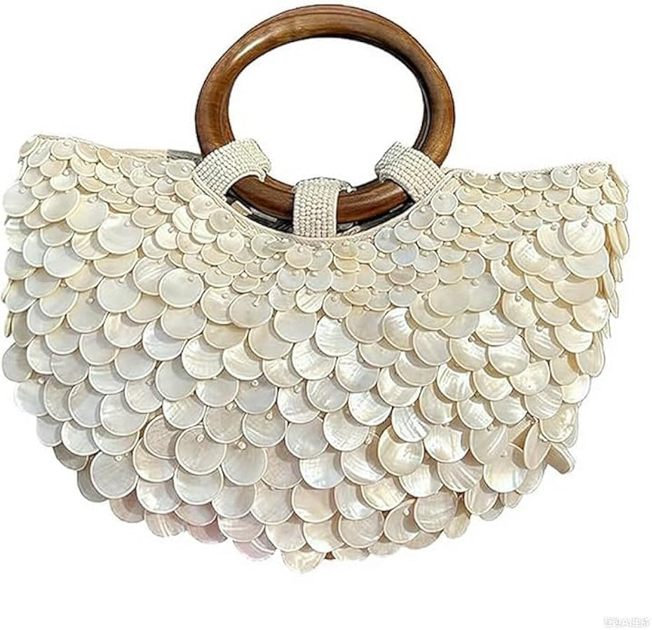 Single-sided Beaded Shell Top Handbag, Shell Evening Purse, Summer Beach Tote Bag Seashell Clutch... | Amazon (US)