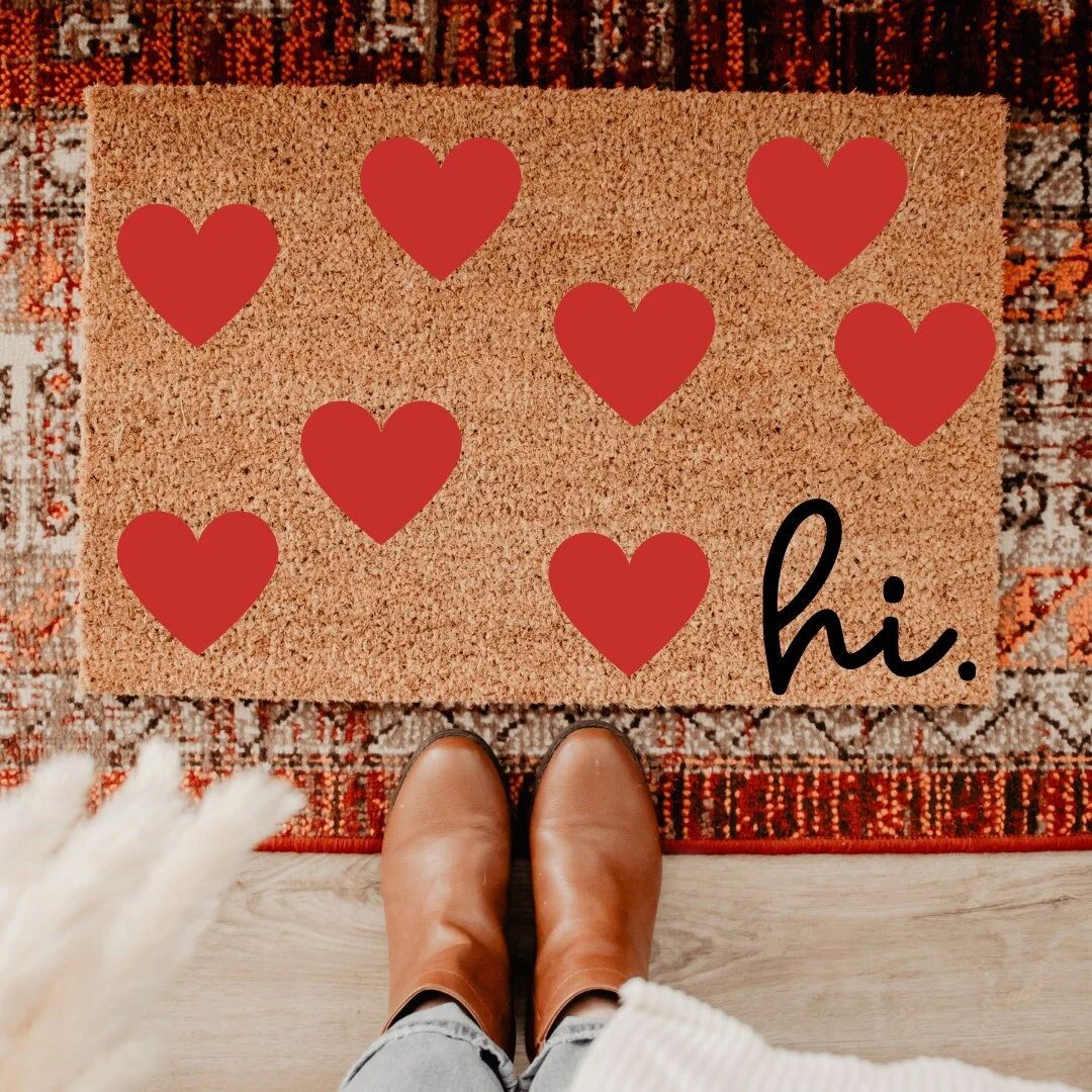 Heart Doormat | Valentines Doormat | Valentines Colors Doormat | Cute Doormat | Boho Doormat | Hi... | Etsy (US)