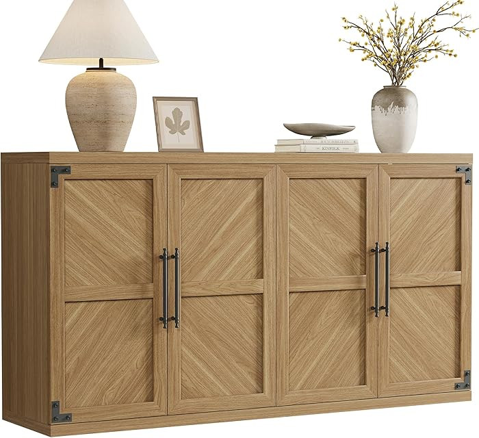SICOTAS Buffet Cabinet with 4 Doors, Modern Sideboard Cabinet with Storage and Adjustable Shelves... | Amazon (US)