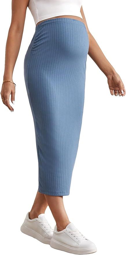 SHENHE Women's Maternity Skirt Long Skirt Rib Knit High Waist Pencil Skirt | Amazon (US)