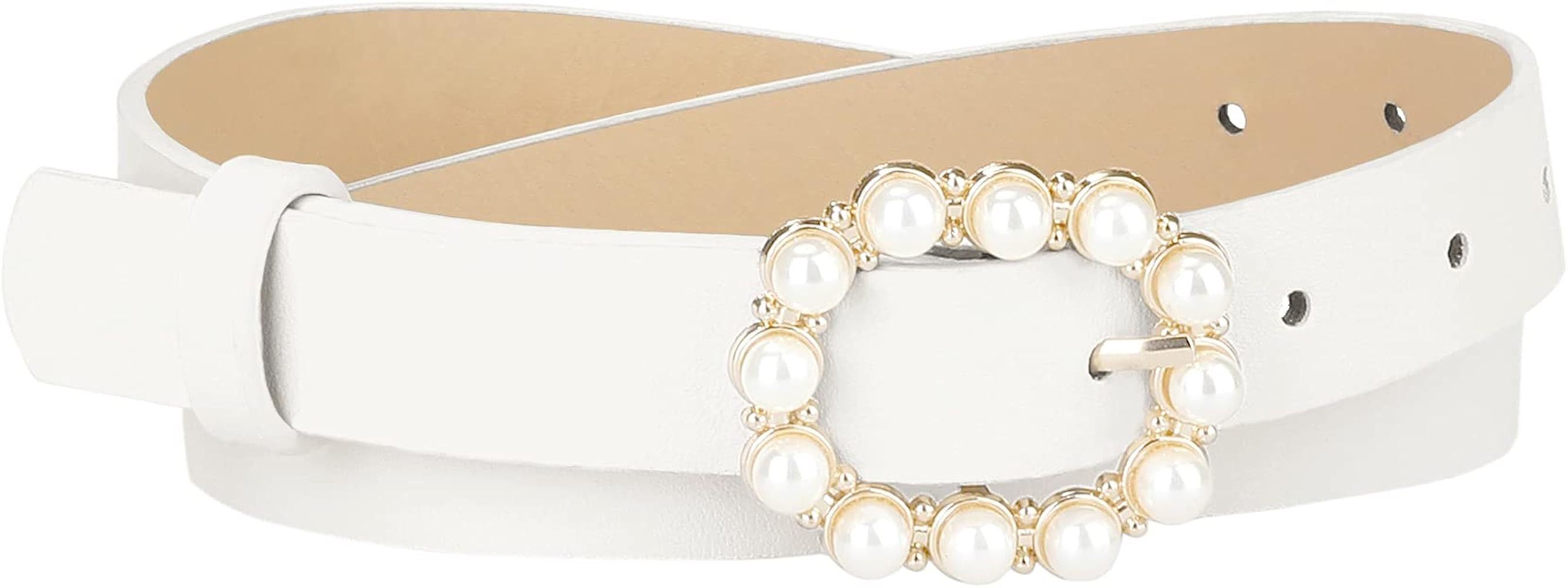 Allegra K Womens Pearl Waistband Skinny Leather Adjustable Pin Buckle Belt for Jeans Dresses Pant... | Amazon (US)