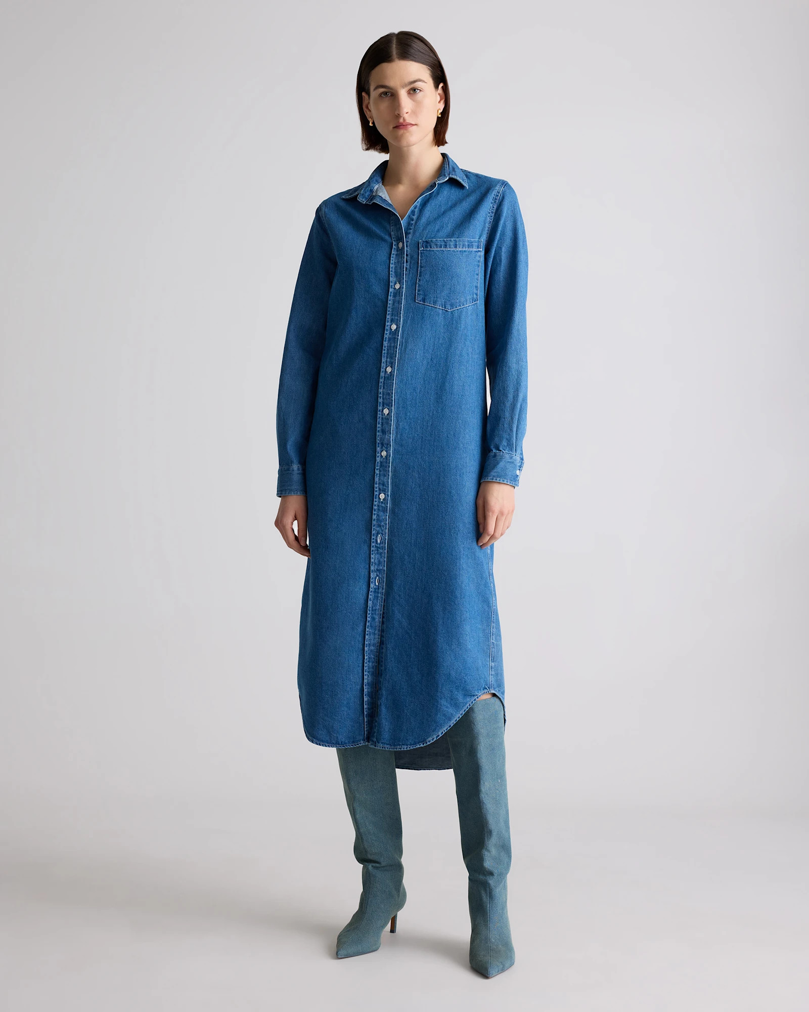 Distressed Denim Maxi Shirt Dress | Quince