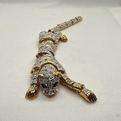 New 1980s Vintage Articulated Panther Leopard Cat Shoulder Brooch  Rhinestone | eBay US