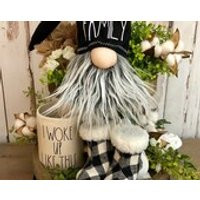 Rae Dunn Inspired Gnome FAMILY Farmhouse Gnome with Black Hat Gnome with Gray Beard Tiered Tray Decor Neutral Farmhouse Decor | Etsy (US)