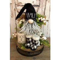 Rae Dunn Inspired Gnome FAMILY Farmhouse Gnome with Black Hat Gnome with Gray Beard Tiered Tray Decor Neutral Farmhouse Decor | Etsy (US)