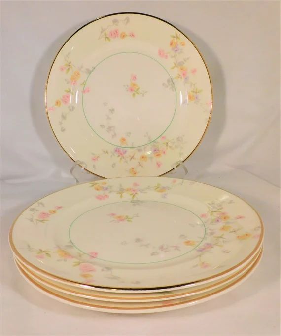 Pope Gosser China Set 4 Plates Dessert Pie Clementine Pattern Floral 7.25" Across Vintage 50s | Etsy (US)