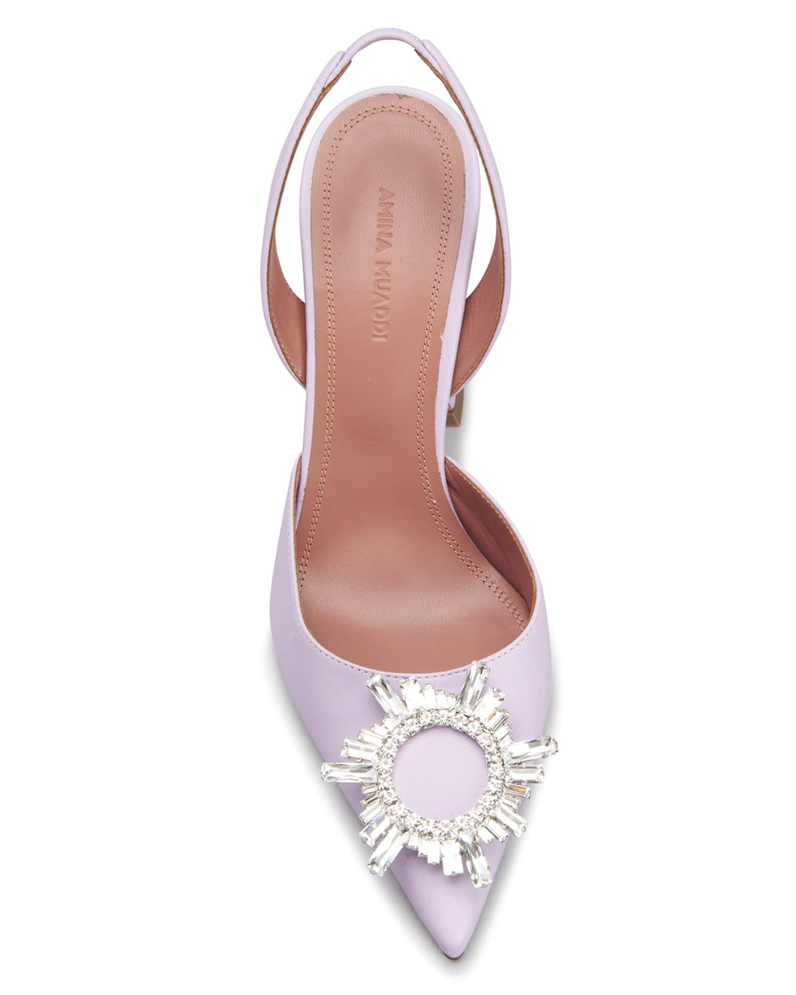 Amina Muaddi Begum Leather Crystal Slingback Pumps | Neiman Marcus
