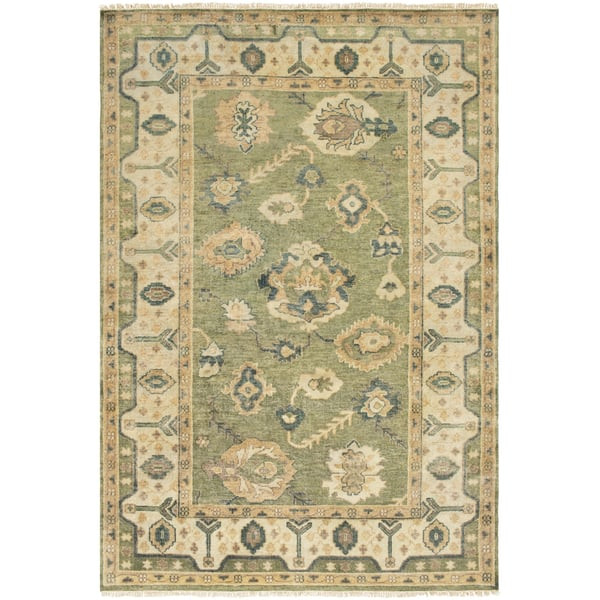 Hillcrest HIL-9017 Duksy Citron/Oil Green/Silt Green Wool Hand-Knotted Area Rug | Rugs Direct