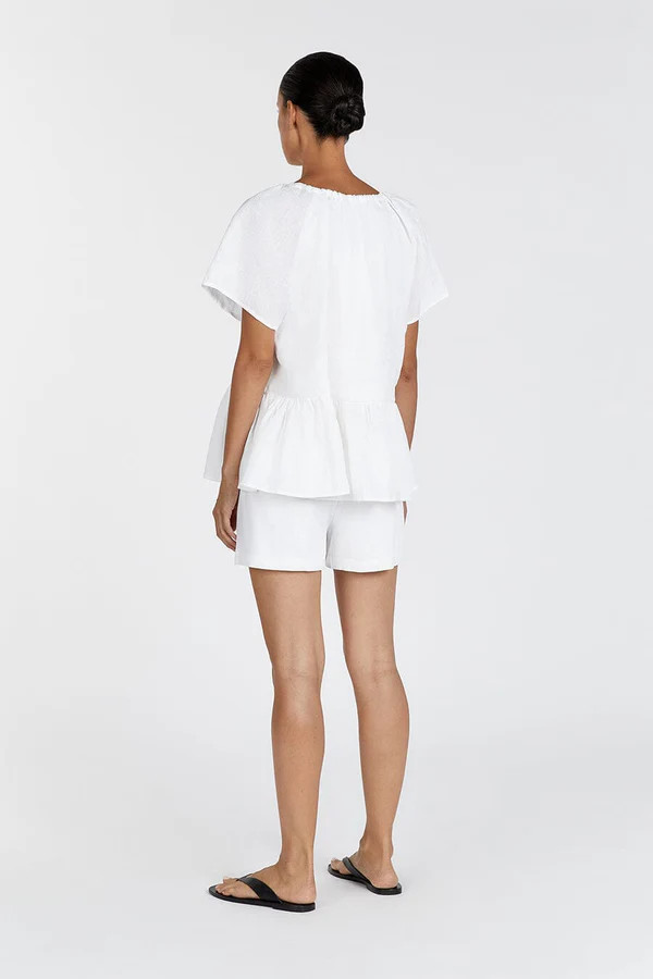 DEL WHITE LINEN SLEEVED TOP | DISSH