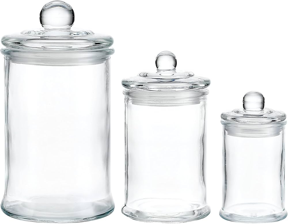 KMwares 3PCs Set Small Mini Clear Glass Premium Quality Apothecary Jars with lids Bathroom Access... | Amazon (US)