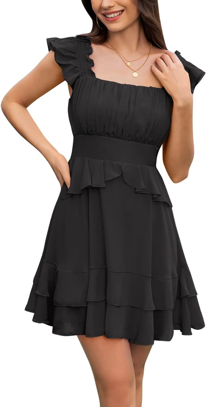Byinns Women's Summer Ruffle Dress Sundresses Tiered Dress Off Shoulder Smocked Sleeveless Flowy ... | Amazon (US)