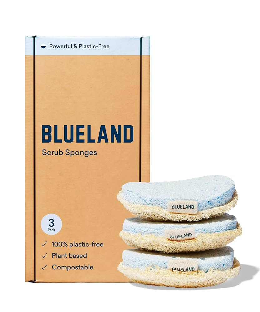 BLUELAND Scrub Sponge, 3-Pack, Dual-Sided Dish Loofah, Plastic-Free, Plant-Based Kitchen Scrubbin... | Amazon (US)