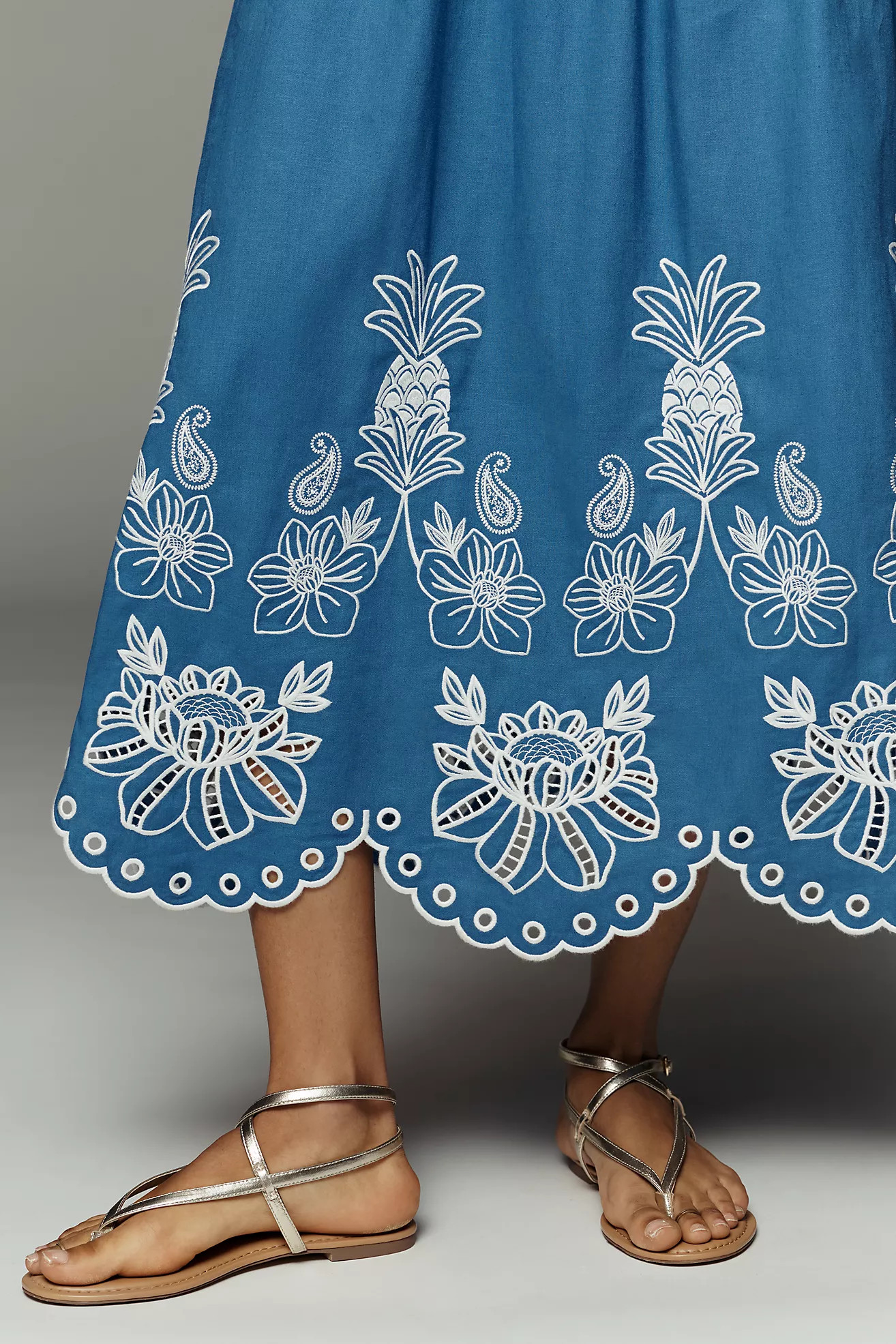 Farm Rio x Anthropologie Linen Cutwork Maxi Dress | Anthropologie (US)