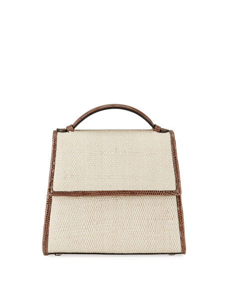 Hunting Season Small Bicolor Lizard-Trim Top-Handle Bag | Neiman Marcus