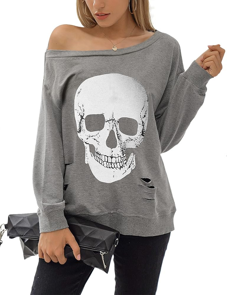 Blooming Jelly Women's Halloween Sweatshirts Skull Graphic T Shirts Long Sleeve Pullover Tops Got... | Amazon (US)