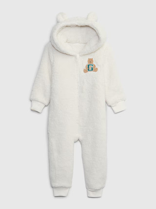 babyGap 100% Recycled Sherpa Hoodie PJ One-Piece | Gap (US)