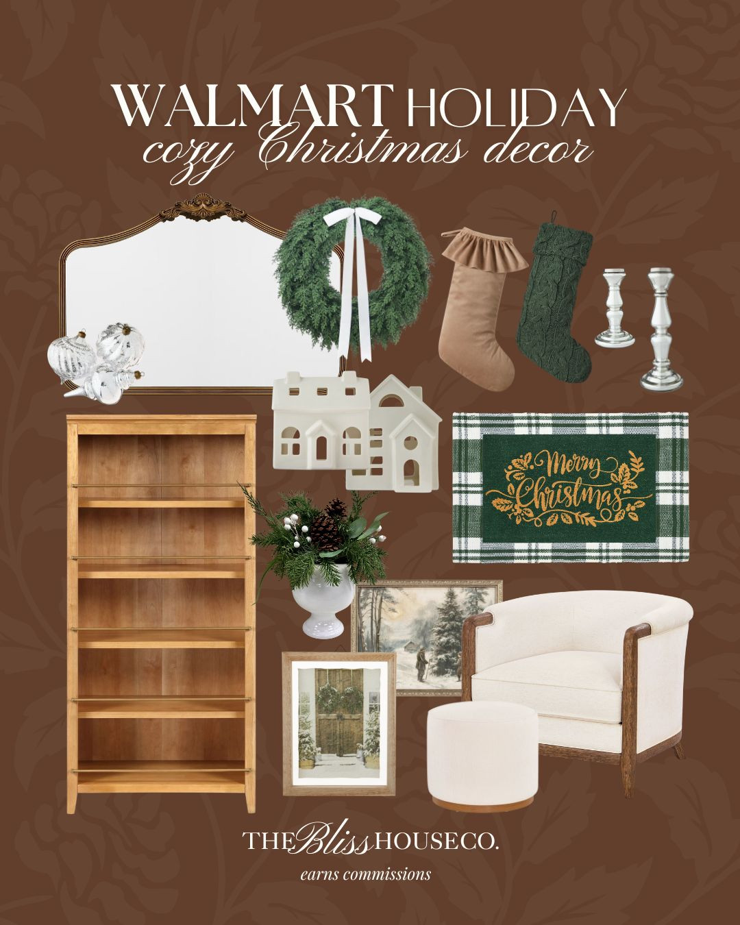 Cozy Christmas decor all from Walmart! Holiday  decor finds, furniture, mirror, My Texas House, neutral holiday decorations, warm and cozy, living room inspo, tabletop decor 🎄 Walmart Home 

 #LTKHoliday #LTKHome #LTKFindsUnder50