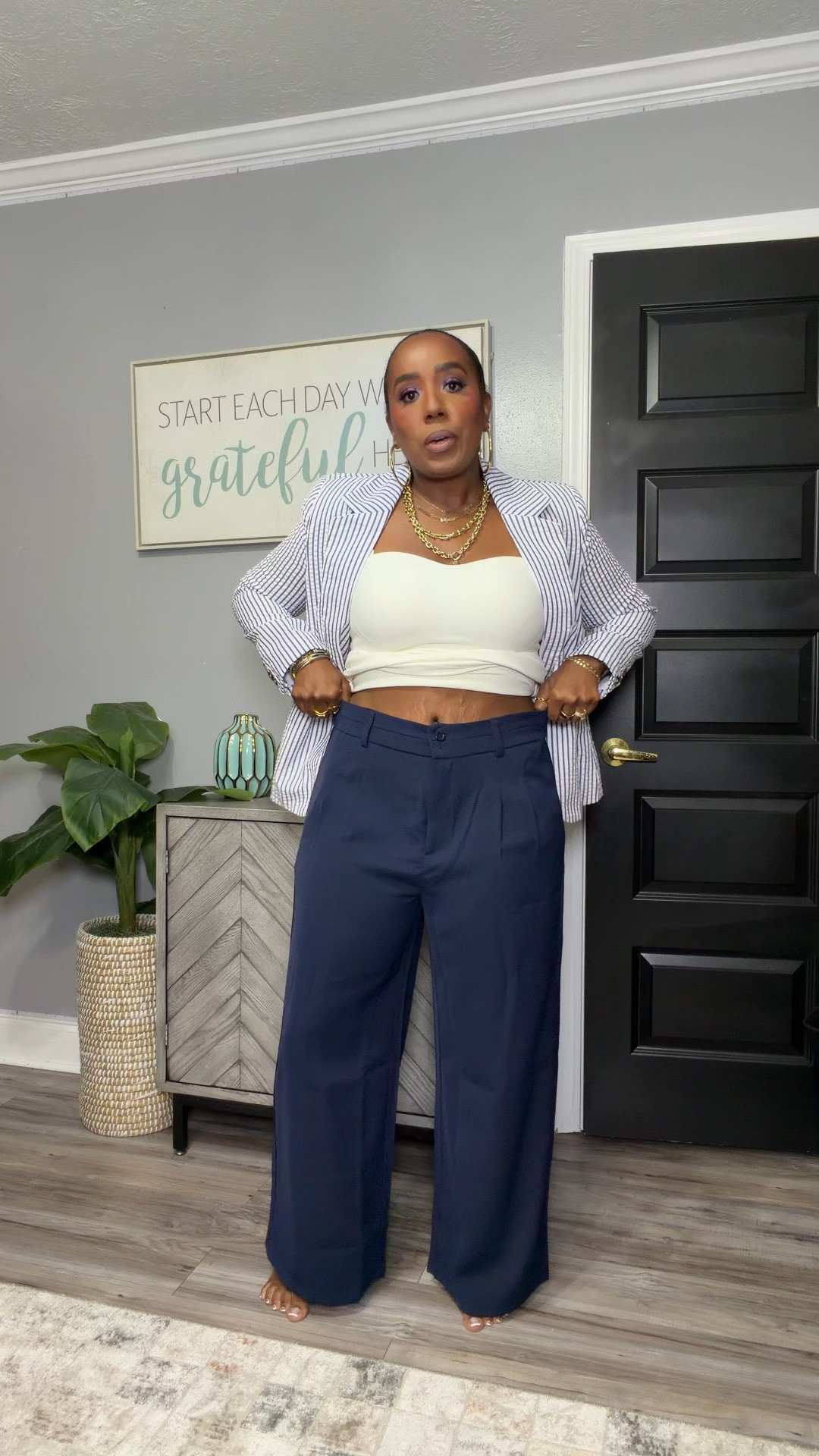 Affordable chic looks that ELEVATE your everyday style 🤍✨

This Walmart seersucker blazer is doing ALL the work — styled two ways for completely different vibes:

✨ Look 1: “Brunch in the Hamptons”
Paired with the matching seersucker trousers for a polished, put-together moment
→ Perfect for: brunch dates, church, spring events, daytime meetings

✨ Look 2: “Boss Babe on the Go”
Styled with navy wide-leg trousers for a chic contrast
→ Perfect for: work, business casual offices, conferences, networking events

Lightweight, breathable, and giving expensive without the price tag 👏🏽

SIZING REFERENCE/stats- 5’5”, 165 lbs, size 10

#walmartfashion #affordablefashion #workwearstyle #springoutfits #over40style #chicstyle #businesscasual #outfitinspo #walmartfinds #elevatedstyle 

#LTKOver40 #LTKMidsize