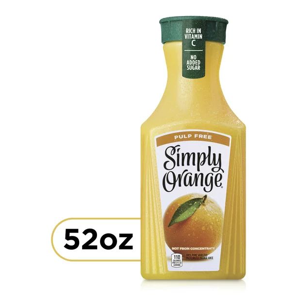 Simply Non GMO Orange Juice No Pulp, 52 fl oz Bottle - Walmart.com | Walmart (US)