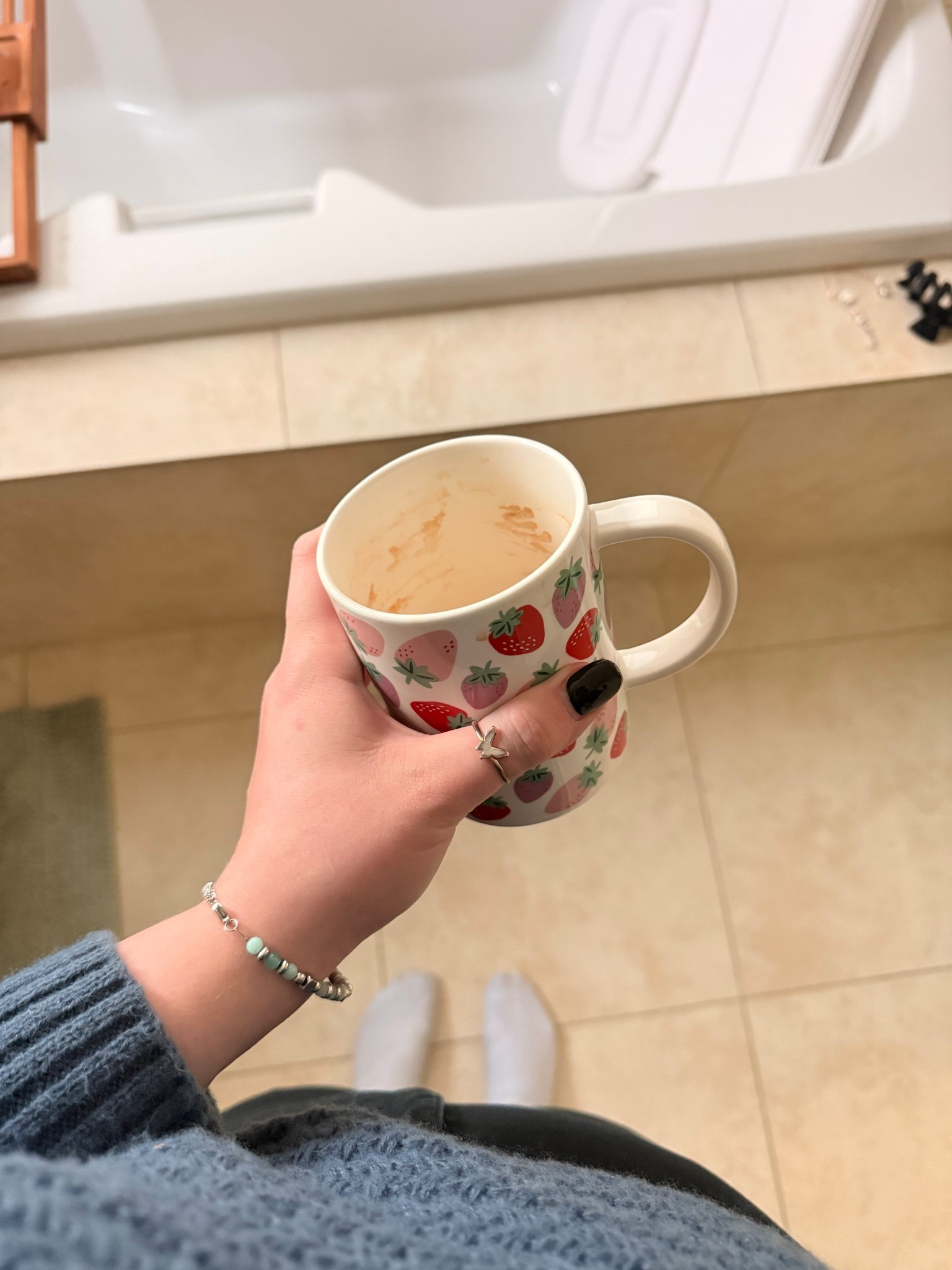 Morning coffee time while getting ready for my big girl corporate job 🤪 #coffeemugs #strawberrymug #butterflyjewelry #butterflyring #mombracelet #tealbracelet 

#LTKdayinmylife #LTKmorningroutine #LTKmomlife