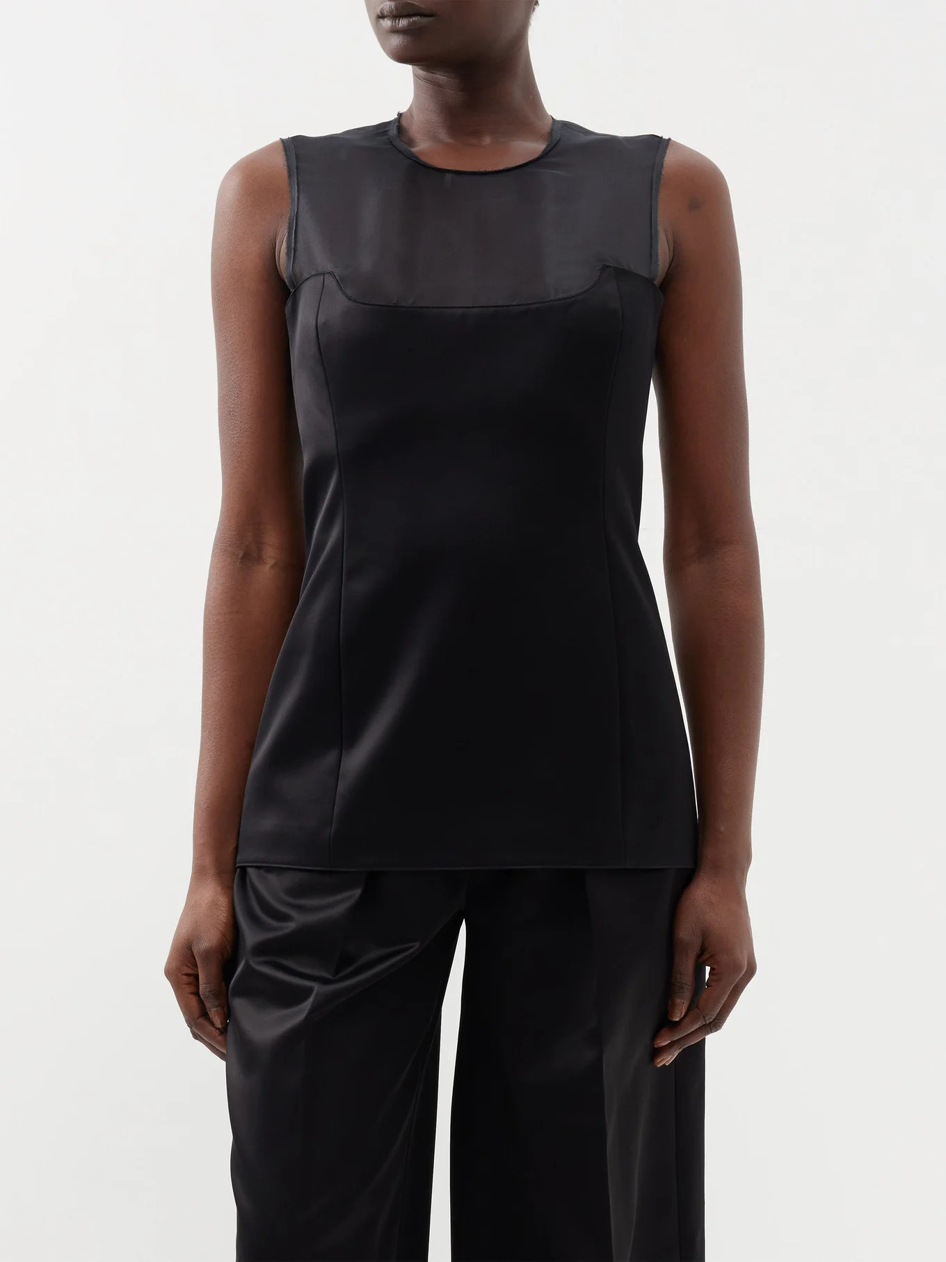 Sasmo tulle-panelled satin top | Matches (UK)