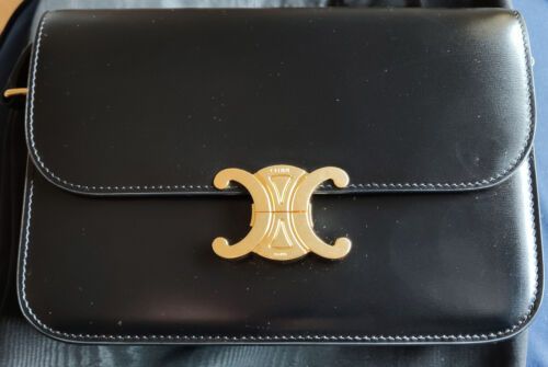 Authentic CELINE Triomphe Medium Bag Leather Shiny Calfskin Black | eBay US