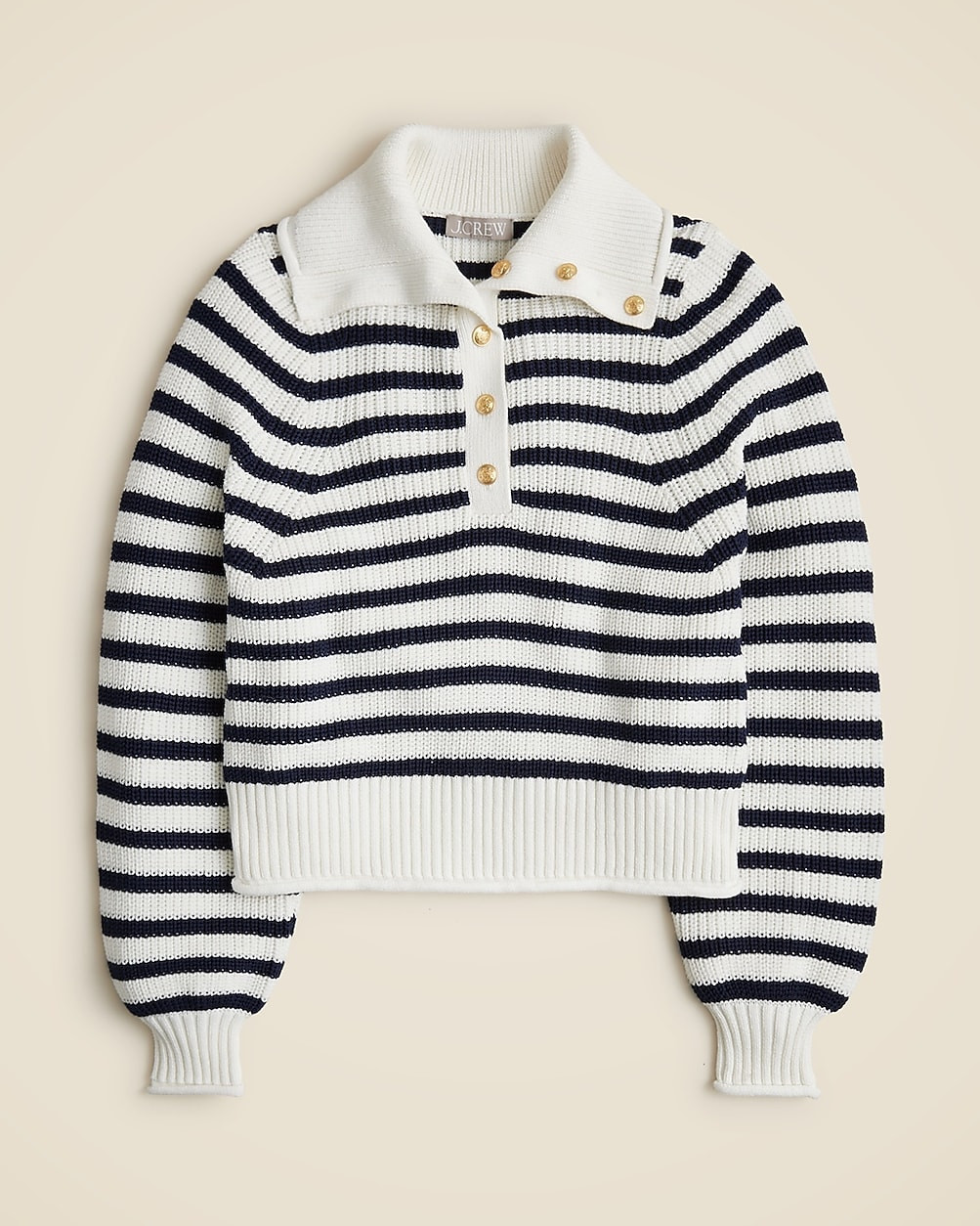 Ribbed cotton button-collar sweater in stripe | J. Crew US