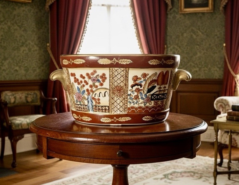 Large Vintage Chinese Gilded Oval Footbath Jardinière Planter C-1980 18”D 9Lbs | eBay US