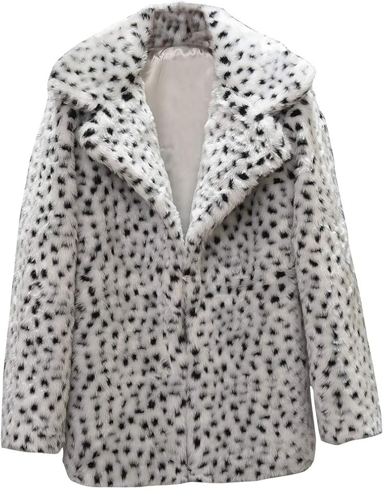 Sunmoot 2018 New Women Casual Warm Winter Long Lapel Leopard Print Faux Fur Coat | Amazon (US)