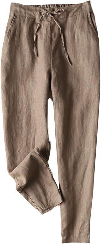 Gihuo Women's Elastic Waist Drawstring Solid Pants Tapered Trousers with Pockets | Amazon (US)