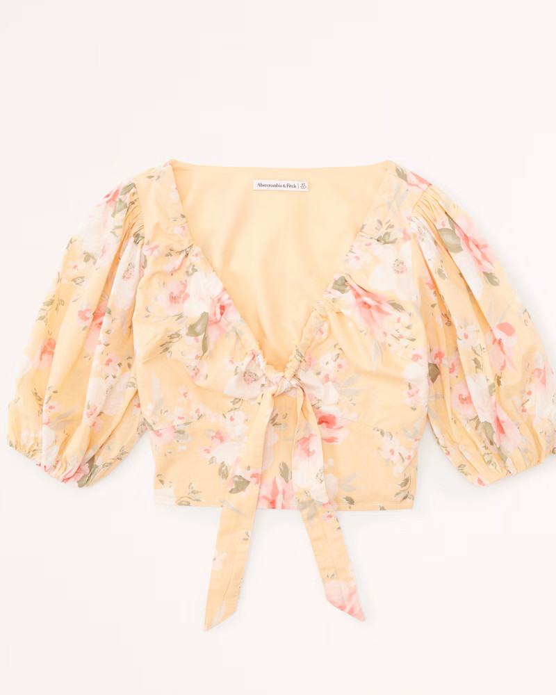 Tie-Front Puff Sleeve Top | Abercrombie & Fitch (US)