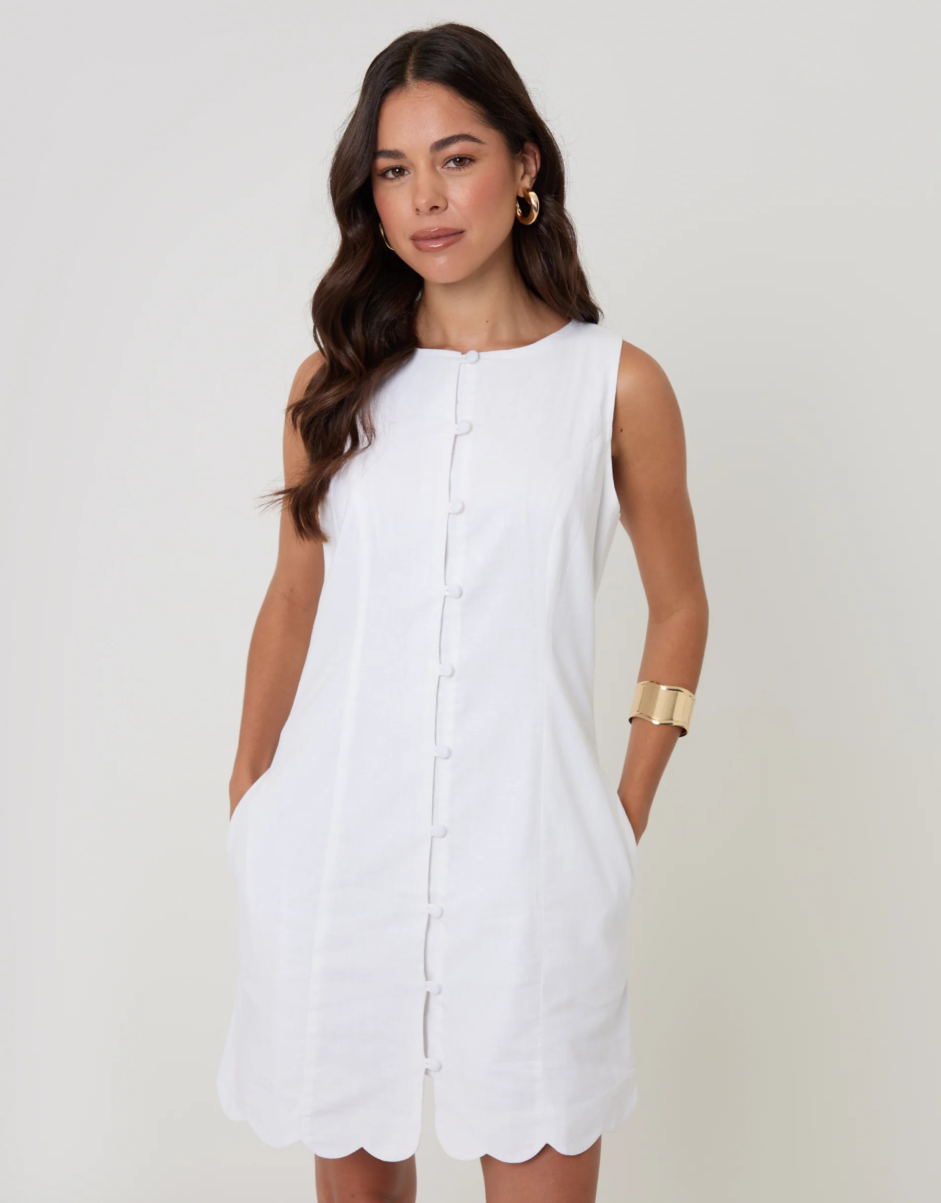 White Linen Blend Pinafore Dress | Threadbare