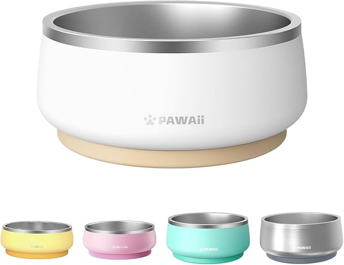 Pawaii Dog Food and Water Bowl with Non - Slip Rubber Base, Metal Insulated Stainless Steel Dog B... | Amazon (US)