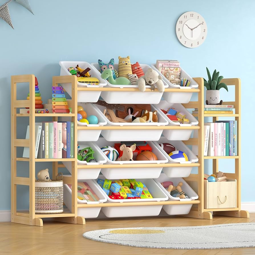 Large Toy Storage Organizer Kids Toy Organizer and Bookshelf Combo with 12 Bins and 6 Shelves Toy... | Amazon (US)