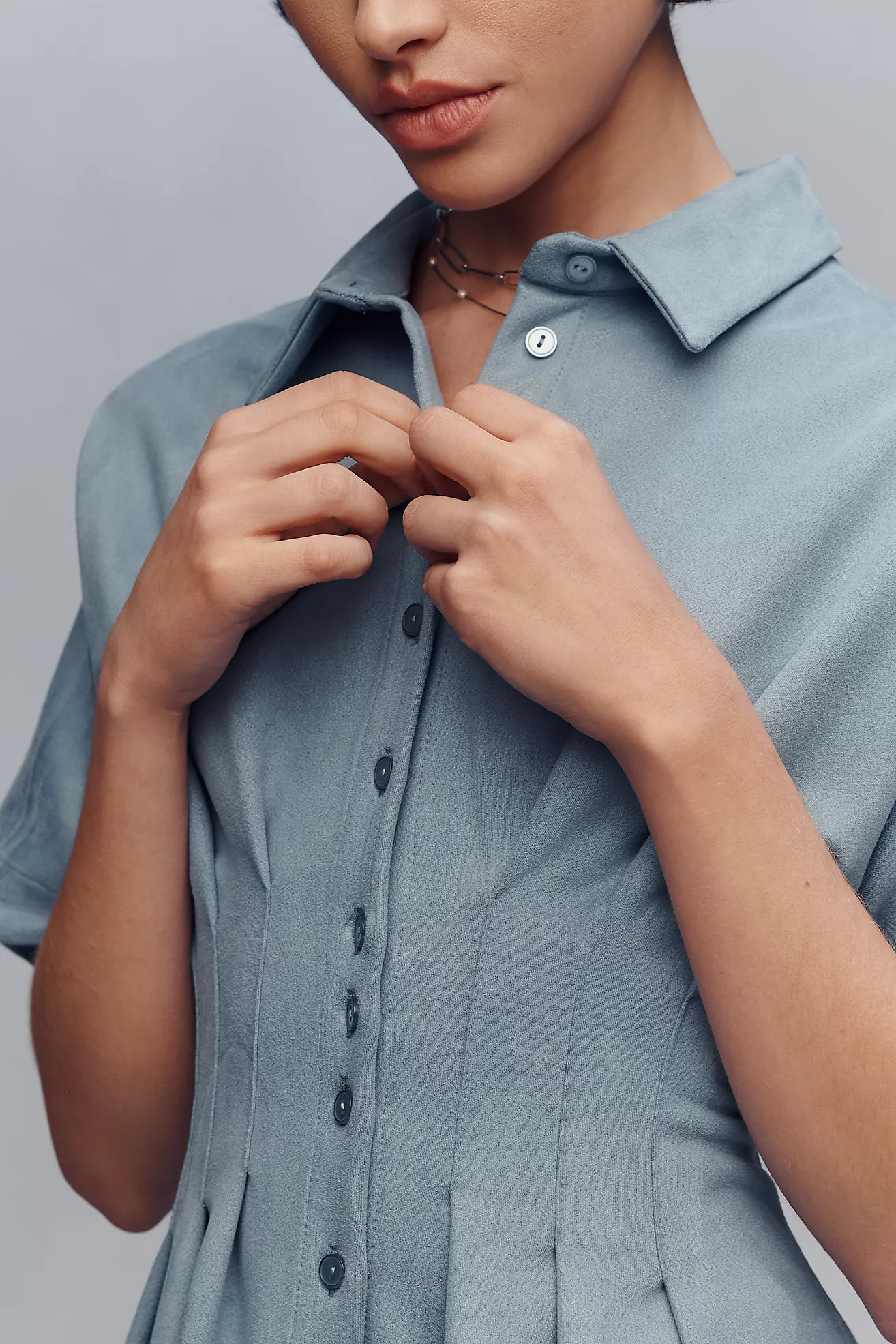 The Tobie Faux-Suede Mini Shirt Dress by Exquise | Anthropologie (US)